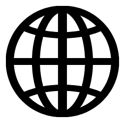 A globe icon featuring a distinct black outline, symbolizing global connectivity and geography.